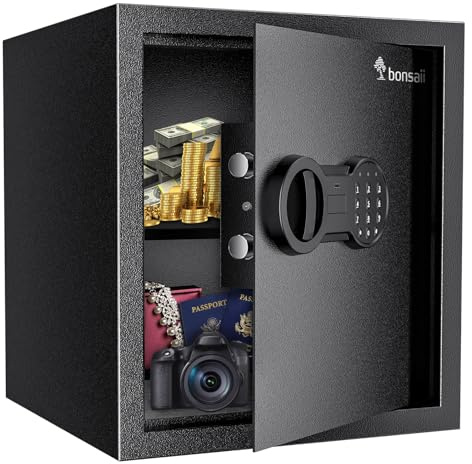 Bonsaii Steel Safe Box with Digital Keypad Lock, 1.2 Cubic Feet Security Document Safe with Removable Shelf for Home, Hotel, Office, Valuables, Money, 12.99 x 14.17 x 12.99 Inches