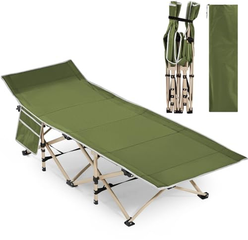 Yaheetech Lit de Camping Pliant avec Sac de Transport 150 kg Lit de Camp Extérieur Portable pour Voyage/Randonnée 186×66×52 cm Vert Militaire