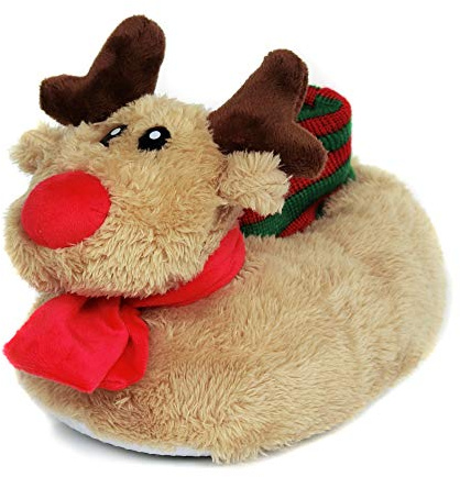 Onmygogo Pantofole per Bambini a Forma di Animale per Ragazzi e Ragazze, Pantofole Invernali in Pelliccia di Alce e Cervo in Peluche per Bambini Piccoli, 3/4.5 UK Child