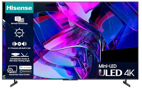 HISENSE 85 Inch 144Hz ULED Mini-LED Smart TV 85U7KQTUK - 144Hz VRR, HDMI 2.1, Quantum Dot Colour, Dolby Vision IQ, VIDAA Smart TV, and Youtube, Freeview Play, Netflix and Disney+ (2023 Model)
