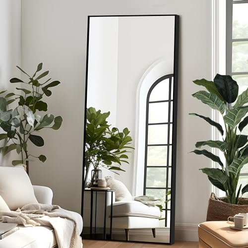NicBex Full Length Mirror with Stand, 64x24 Aluminum Alloy Frame Full Body Floor Mirror, Black - Free Standing, Leaning Against Wall or Wall-Mounted, Best for Bedroom Living Room Dressing Room