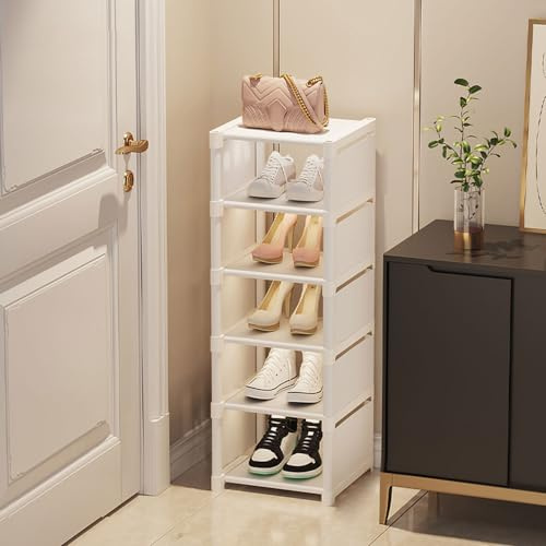 Vllcsla Scarpiera Bianca Stretta 6 Livelli, Scaffali Portascarpe Salvaspazio Ingresso Slim, 1 Livello per 1 Paia di Scarpe, Organizzatori Porta Scarpe per Corridoio, Camera da Letto, Soggiorno