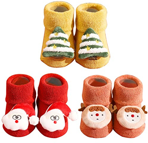 Calcetines Navidad Niños, Calcetines Antideslizantes Niño, Calcetines Navideños Bebe 0-24 Meses, Calcetines Termicos Recien Nacido Bebé Invierno Gruesos Calcetin Unisex