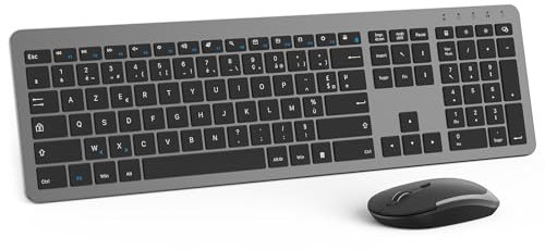 seenda Ensemble Clavier et Souris sans Fil Silencieux, Clavier Ultra-fin Complet, Pavé Numérique, avec Protection en Silicone, pour PC/Ordinateur Portable/Smart TV, Disposition AZERTY (Gris)
