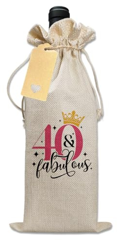 Bliceon 40th Birthday Gift Wine Drawstring Bag, Decorative Wine Bag with Witty Quotes, 40th Birthday Gift for Women, Unique Birthdays Gifts for Mum, Wife, Girlfriend, Sister, Colleague
