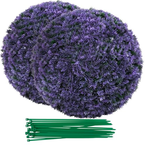 GIANTEX Juego de 2 Bolas de Plantas Falsas 38 cm, Boj Artificial Topiaire Redondo, Hojas Realistas de Color Violeta, Árbol Decorativo para Porche, Jardín, Patio, Boda y Fiesta