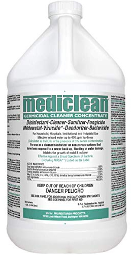 Mediclean Germicidal Cleaner Concentrate, Disinfectant, Sanitizer, Deodorizer, Fungicide, Mildewstat, Virucide, Lemon Scent, Hospitals, Industrial, Household, Inhibits Mold and Mildew (4 Gallons)
