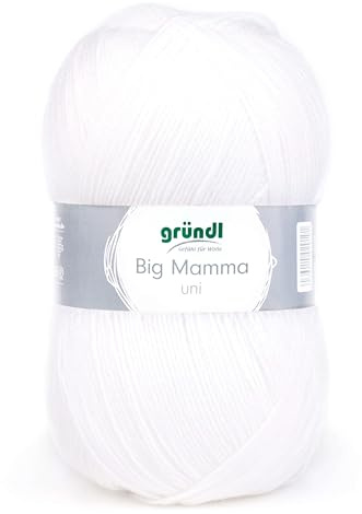 Gründl Wolle Big Mamma uni - XXL Wolle zum Stricken - Strickgarn - Weich und hautfreundlich - 100% Polyacryl - 1 Knäuel 400 g / 1040 m - Nadelstärke 3,5-4,5 - weiß