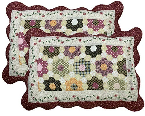 vctops 2-Piece Boho Cotton Quilted Bed Pillow Shams Floral Printed Patchwork Pillow Shams Set, Standard Size (1132 Red, 20x28)