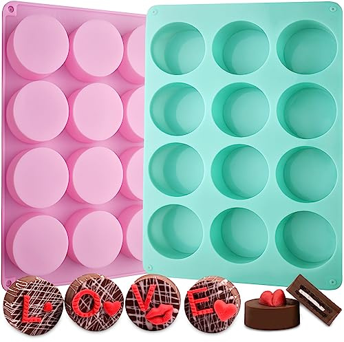 Actvty Oreo Chocolate Cookie Silicone Molds, New Size 12-Cavity Round Silicone Molds for Cover Oreo, Cylinder Baking Mold for Chocolate Candy Mini Cakes Jelly Baking（2 Pack）
