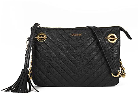 AFKOMST Damen Crossbody Taschen Gesteppte Crossbody Schultertaschen Multi Pocket Satchel Handtaschen Quaste Messenger Purses Damen Tasche, Schwarz
