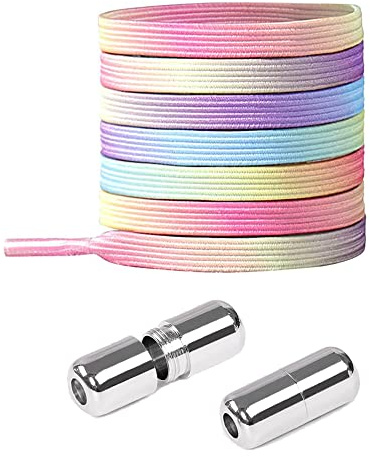 No Tie Elastic Shoelaces - Flat Stretch Shoe Laces with Metal Buckles, Elastic Shoelaces Replacement for Sneakers Kids / Adults Adjustable Laces, Rubber Tieless Laces Elastic for All Shoes