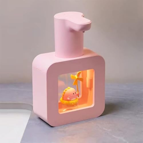 Dispensador de jabón automático para niños, dispensador de jabón con Sensor automático sin Contacto, jabón de Espuma Inteligente de Dibujos Animados para Cocina y baño(pequeño Dinosaurio Rosa)