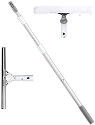 MQZHUK Teleskop Fensterreiniger Profi Set mit Gummilippe 1.2m/1.5m/2m/3m/4m/5m Teleskop-Stange Stange mit Fensterwischer Fensterreiniger Set Glasreinigungswerkzeuge Rutschfester Griff (4m)