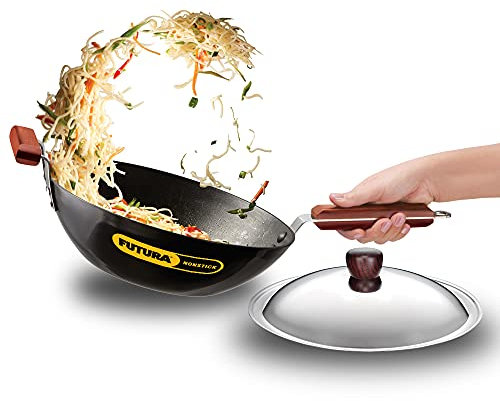 Aakrati Induktions-Wok, antihaftbeschichtet, 3 Liter, mittelgroß, Schwarz