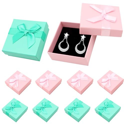 VEGCOO 8 Pcs Petite Boite Cadeau avec Noeud, Boite Cadeau Bijoux Vide Doublure en Velours pour Boucles d'Oreilles/Bagues/Colliers