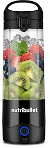Nutribullet Tritan Batidora Portátil y Ligera, Minibatidora con Cuchilla de Acero Inoxidable de 4 Puntas, Batidora Multifunción, Cargador USB-C más de 15 Ciclos de Batido, 475 ml, NBP003B Negro
