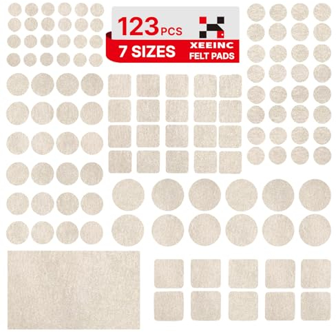 XEEINC Filzgleiter Selbstklebend, 123 Stück Filzgleiter für Stühle mit 7 Größen, Möbelgleiter Filz Selbstklebend Mit Idealer Klebkraft, 3mm Dicke Stuhl Filzgleiter für Möbel - Hellbraun