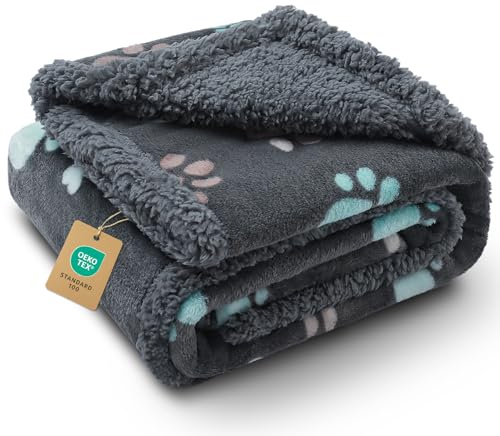 Luciphia Waterproof Pet Blankets for Couch Sofa Bed Cover Cat Liquid Pee Proof Washable Soft Fluffy Large Dog Blanket Reversible Furniture Protection Puppy Grey Paw Thicken Small（40 x 28）