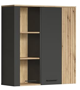 trendteam smart living - Esteban - Vitrine - Anthrazit/Evoke Eiche - Hängevitrine mit 6 Fächern - (BxHxT) 90 x 99 x 34 cm - Hängeschrank in Rillenoptik - kratzfest