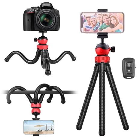 Gebiuhoo Mini Tripode Móvil Portátil con Control Remoto Inalámbrico Trípode para teléfono móvil Trípode Flexible con Tornillo 1/4'' Mini Flexible Tripode Palo Selfie Portátil Giro de 360°