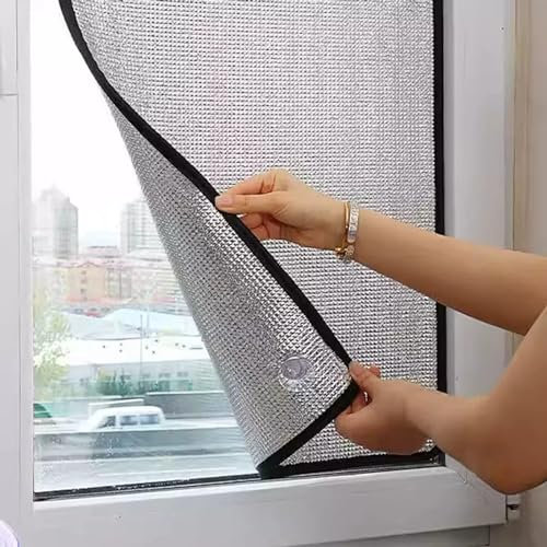 Heat Reflective Window Films,8mm Aluminium Foil Sun Blocking Thermal Insulation Window Stickers,Blackout Sun Protection Privacy Glass Film,for Sun Room,With Suction Cups,W×H-60 * 100cm(24 * 39in)