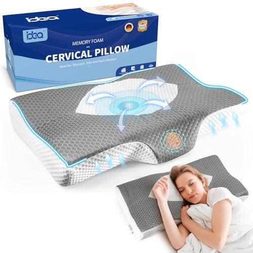 IDEA Kopfkissen, Ergonomisches Memory Foam Kissen, Orthopädisches Kissen Seitenschläferkissen für Seiten, Rücken & Bauchschläfer, Nackenkissen Antischnarch-Kissen mit Bezug (63 * 37 * 11/8.5CM)