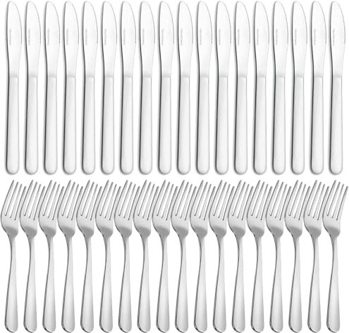 Pleafind 36 Piece Knife and Fork Sets, Stainless Steel Knives and Forks Set, Dinner Forks Set of 18 & Steak Knives Set of 18, Mirror Polishing Cutlery Set for Home/Kitchen/Restaurant, Dishwasher Safe