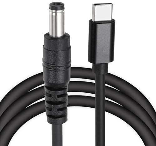 QUARKZMAN 5 FT USB C till DC PD Power Fast Charging kabel, 5,5 mm x 2,1 mm 65 W/12 V DC strömkabel, typ C ingång 3 A adapter kontakt omvandlare skrivbord (svart)