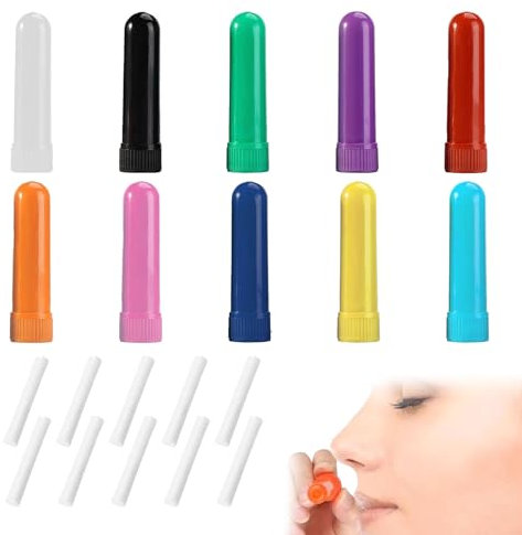 10 Stück Riechstifte Für Ätherische Öle,Riechstifte,Inhalierstift Mit Docht,Riechstifte Einfarbig,Riechstifte Für Nase,Nachfüllbarer Inhalator Stick,Jederzeit Zum Mitnehmen Geeignet(10 Farben)