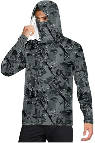 Long Sleeve Uv Protection Shirts Men UPF 50+ Rash Guard Fishing Hoodies with Mask Casual Summer Lightweight Cooling Hiking Blouses