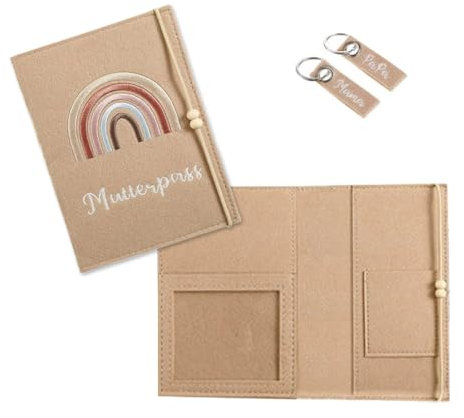 Trsnzul Mutterpass Schutzhülle, Mutterpasshülle Aus Filz, mit 2 Schlüsselanhängern, Schwangerschaft Tagebuch Tasche, Mutterpasshülle mit Fächern für Schwangerinen Zukunftige Mütter (Beige)