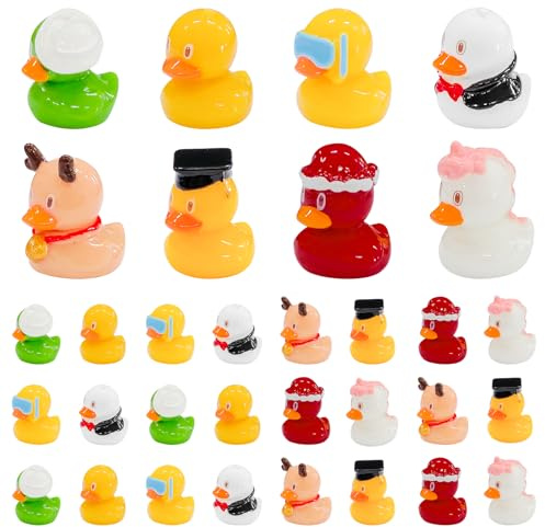 Wanheart Mini figure di anatre – 32 pezzi di resina in miniatura animali per giardino in miniatura, casa delle bambole, decorazione acquario, personaggi colorati fai da te portafortuna