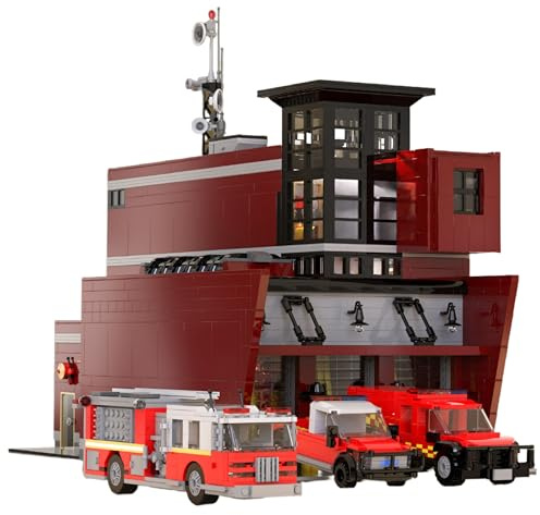 Unativer Layered Fire Station Building Blocks Set, 3079 PCS Firefighting Rescue Headquarters Architecture Construction Toys with Fire Engines, Police Cars, STEM Gift for Kids & Adults Ages 12+