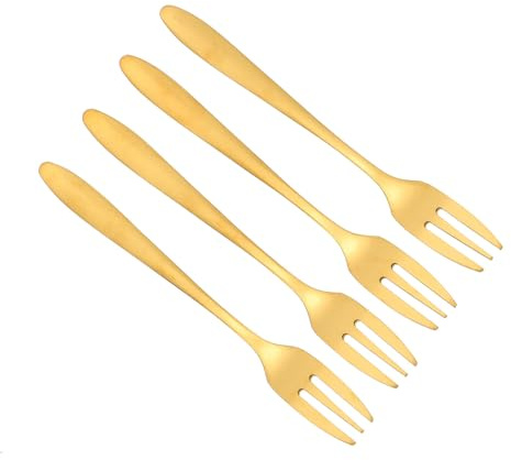 LOLIPPYY Tenedores para Postre de Acero Inoxidable Dorado, Tenedores de Aperitivo de 3 Dientes, Set de 4 Piezas para Servir Frutas, Pasteles y Ensaladas en Hogar y Eventos
