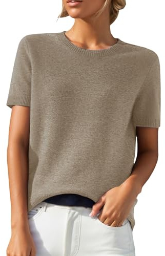 Pull décontracté pour femme - Col rond - Coupe ample - Manches courtes - Mélange de pull tendance