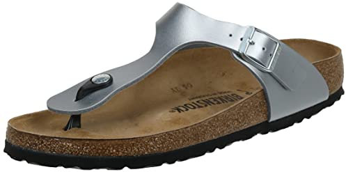 Birkenstock Classic Gizeh Birko-Flor, Damen Zehentrenner, Silber (Silber), 38 EU