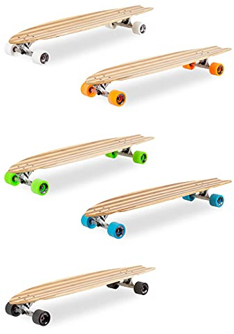Two Bare Feet 'The Deacon' 40 Bamboo Cruiser Longboard Skateboard – 8-Ply Maple/Bamboo Complete with 70mm Wheels, ABEC 7 Bearings & Black Trucks (Blue wheels)