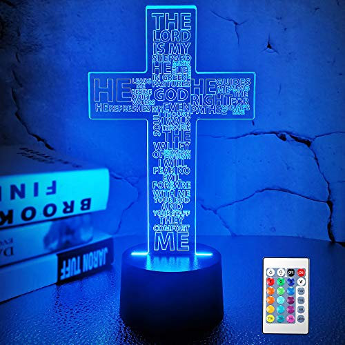 FULLOSUN Cross 3D Night Light, Christ Optical Illusion Lights 16 Colors Change with Remote Control, The Lord Desk Lamps Room Home Decor Xmas Birthday Easter Crucifix Gifts