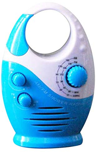 Waterproof Shower Radio, Splash Proof AM/FM Radio with Top Handle for Bathroom Outdoor Use - Built-in Speaker & Adjustable Volume(Blue and White)