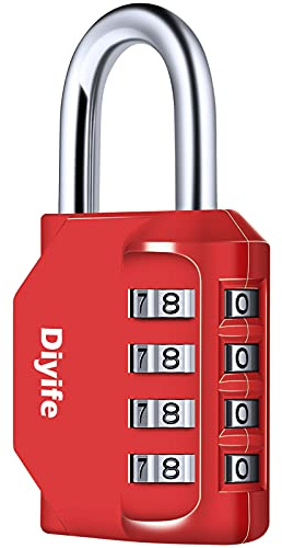 Candado Combinacion, Diyife Impermeable Candado Taquilla, Candado Seguridad 4 Dígitos, Candado para El Casillero del Gimnasio Escolar, Archivadores, Caja De Herramientas,Cerca, Cerrojo (Rojo)