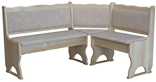 k koma Eckbank Unbehandelt mit Polsterung MASSIVHOLZ NEU - ÖKOLEDER BEIGE (100 x 180)