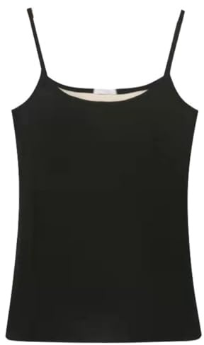CuLtP Camisole Thermique sans Manches pour Dames, sous-Vêtements d'hiver, sous-Vêtements Doublés en Polaire, Débardeur Thermique, Chemises Thermiques en Coton pour Maillot De Corps Femme,Noir,XS