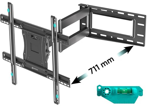 ONKRON Support Mural TV Orientable et Inclinable pour 40-75 Pouces, Support TV Mural Poids 68 kg, Accroche Tele VESA 100x100-600x400, Bras Tele Longue Portée, Fixation Murale TV, Long Arm Noir M7L-B