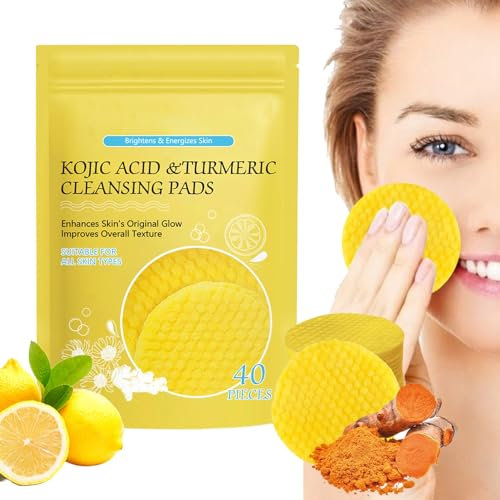 Turmeric Lot de 40 tampons de nettoyage en acide kojique et curcuma Kojic pour le visage et l'acide kojique comprimé