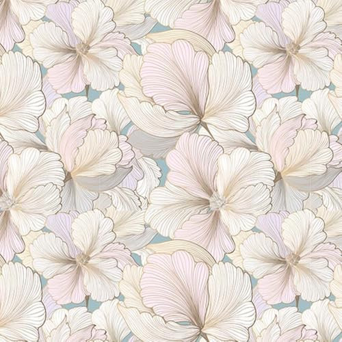 XHYASD Tapete Blumen Beige Gold Grau Selbstklebend Möbelfolie Landhausstil Flur Wohnzimmer Klebefolie Möbelfolie Vintage Vinyl Wasserdicht 45 cm x 300 cm