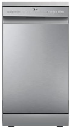 Midea MDWEF1034CS 45cm Freestanding Slimline Dishwasher, 10 Places Setting, 47db, Silver [Energy Class E]