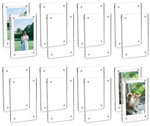 MaehSab 16 Pack Acrylic Refrigerator Magnet Picture Frames, High Transparency 2.3 x 3.5 Inch Clear Mini Fridge Frames for Instant Photos, Magnetic Frame for Refrigerator Display