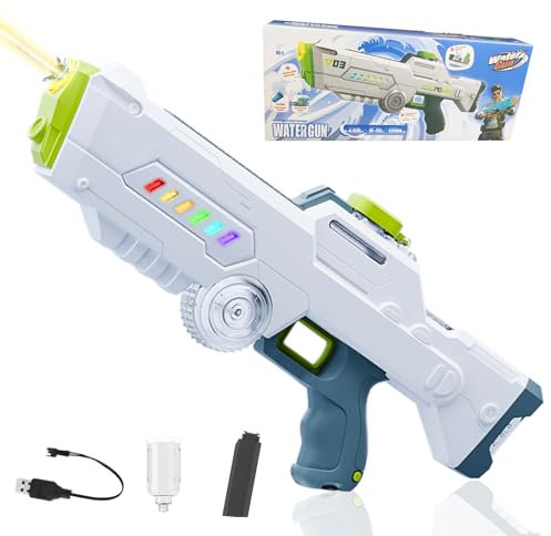 Kaezuy Super Soaker Spyra Elektrische Wasserpistole mit 450ml Tank Automatische Wasseraufnahme 7-10 Meter Reichweite LED-Licht für Kinder und Erwachsene (B)
