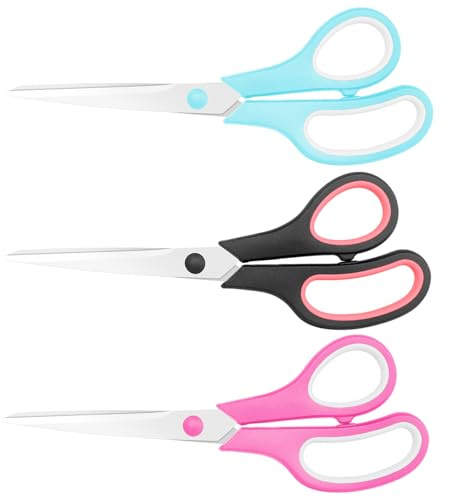 Scissors，Multi-Purpose 8.5-Inch Scissors with Sharp Stainless Steel Blades, Comfort Grips, Sturdy and Durable for School, Office, Crafts and Home, Left and Right Handed, 3-Piece Set